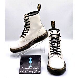 Dr. Martens Women's White Leather Zavala Lace-Up Combat Boots  Size 6 2347